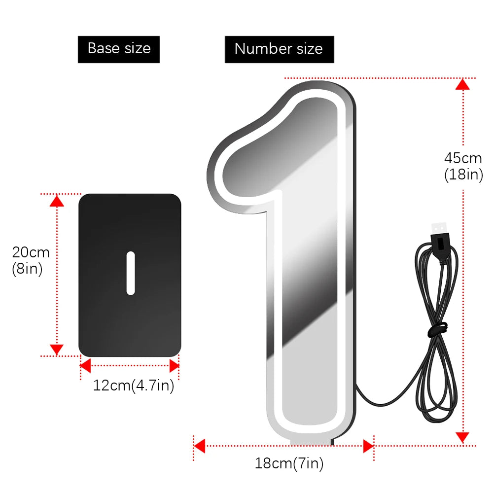 lumière numérique led numéro bleu vert blanche moderne rayures colorées base détachable fête événement
