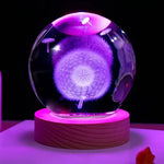 veilleuse boule lumineuse 3d dandelion transparente moderne câble usb base bois déco anniversaire cadeau