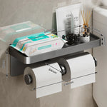 porte serviettes moderne porte papier toilette étagère rangement aluminium gris salle bain adhésif minimaliste