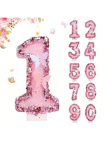 bougies gâteau anniversaire numérotées paillettes papillons rose doré festive decoration tringle