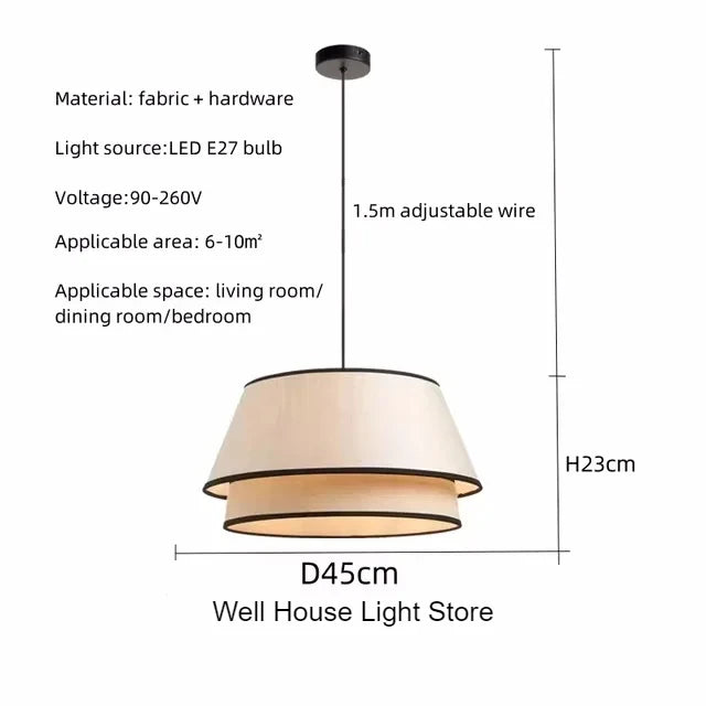 lampe suspendue moderne tissu fin beige clair noir minimaliste chambre salon