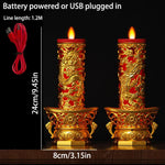 bougies led dragon or rouge artisanal traditionnel base ornée haute 26 cm
