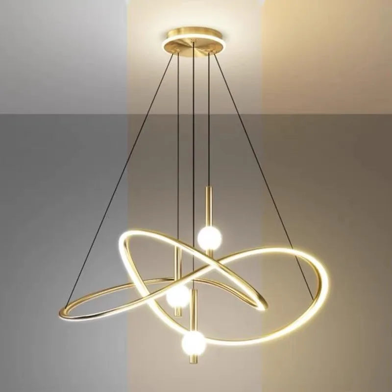 suspension lumineuse moderne or noir câbles suspendus ampoules led globes lumineux anneaux lumineux éléments