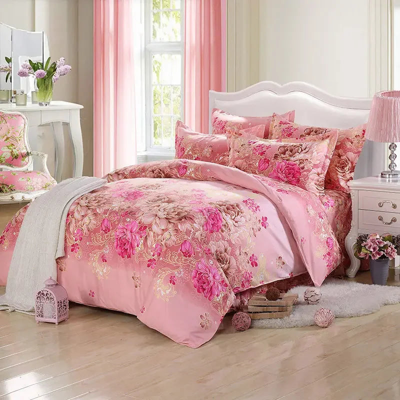 housse couette coton polyester bleu blanc gris motif floral moderne oreillers lit king size
