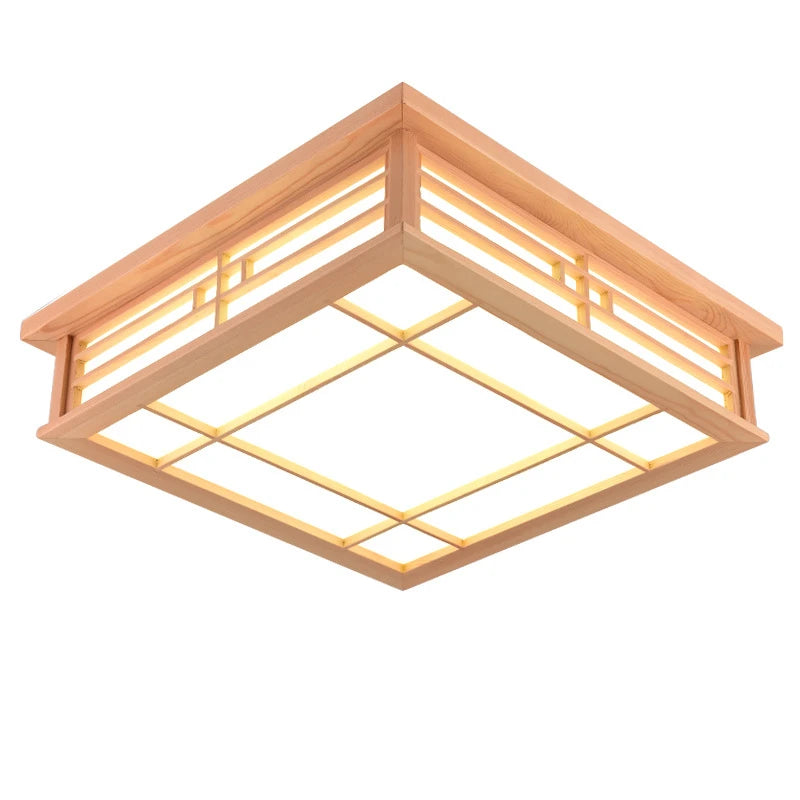 lampe bois naturel clair panneaux translucides moderne oriental lumière led