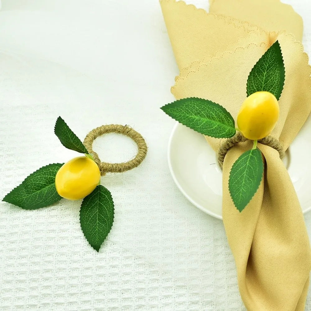 porte serviettes citron feuilles métal corde tressée bord festonné décoration table rustique 12cm haute