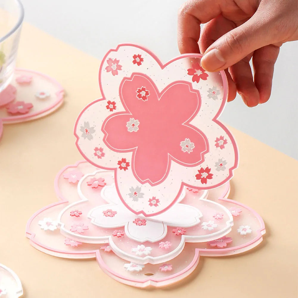 coasters polyester transparents fleurs roses blanches modernes antidérapants cuisine décoration