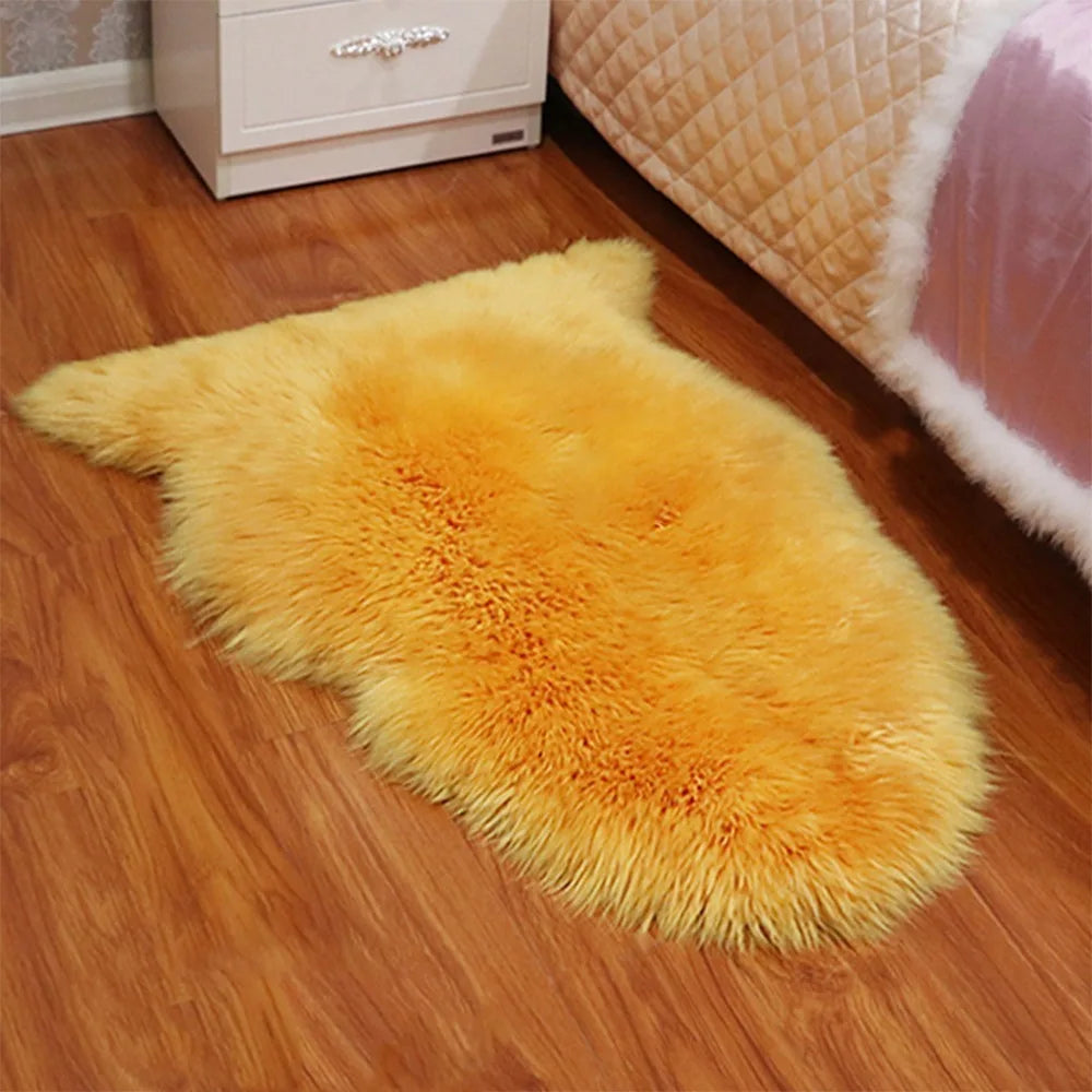 tapis blanc jaune fourrure synthétique moderne doux sans BPA PVC polyester vinyle maison chambre