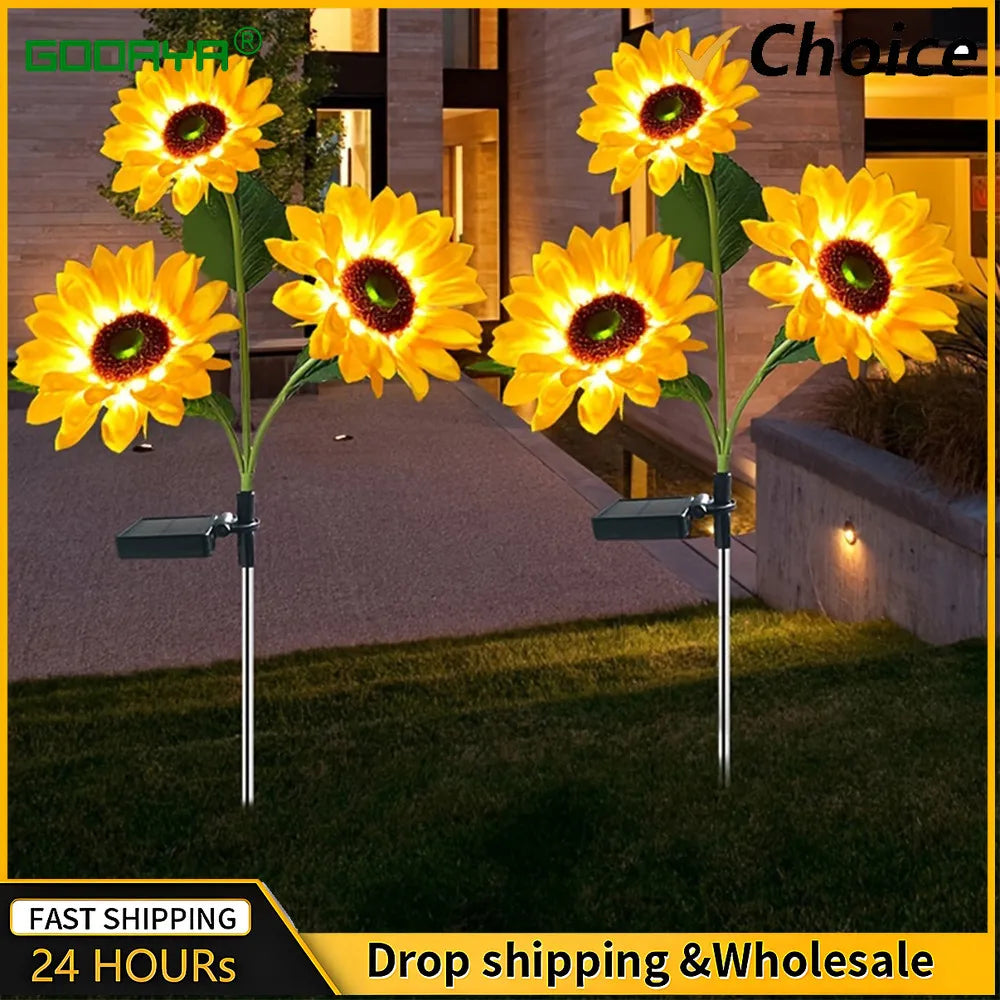 lumières solaires fleurs artificielles jaune vert feuilles pétales moderne décoratifextérieur piquet métallique