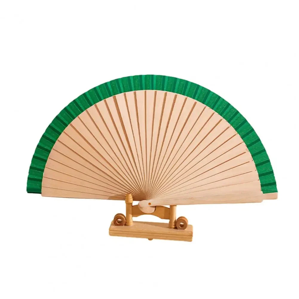 éventail pliant bois couleurs rouge bleu vert rayures horizontales classique opalescent festif artisanal