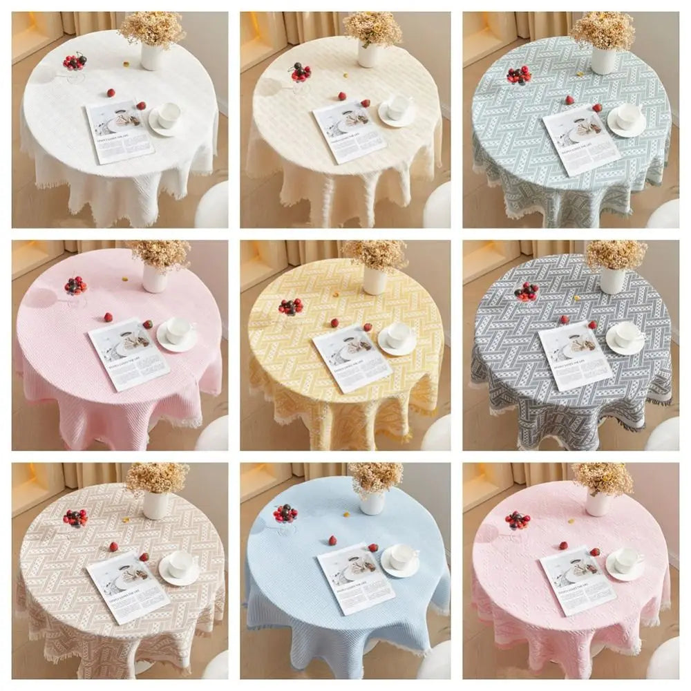 nappe table moderne 50x50cm 90x90cm rayures diagonales franges beige jaune rose bleuclair festive