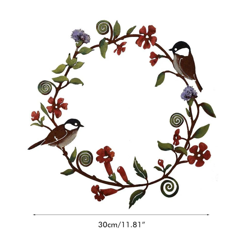 couronne décorative florale spirales oiseaux métal marron vert blanc rouge violet occasion fête anniversaire