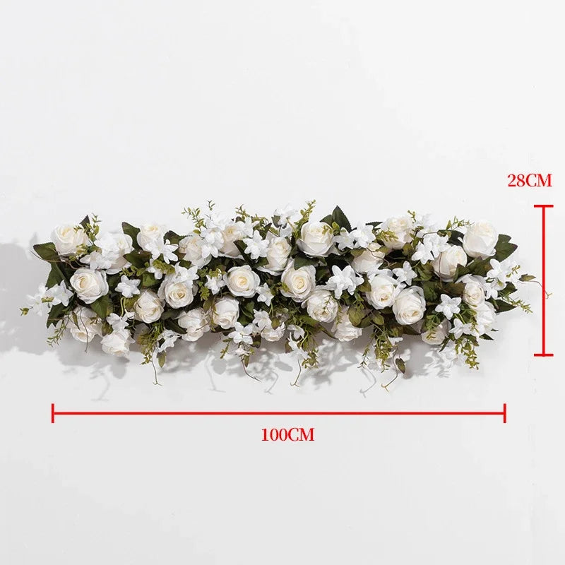 guirlande florale artificielle fleurs roses feuilles vertes décoration intérieure classique 100x28cm anniversaire mariage