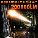 lampe torche rechargeable usb led haute luminosité étanche zoom camping randonnée portable noire moderne