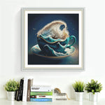 kit broderie paysage mer moderne toile coton imprimée bleu vert blanc abstraite aiguilles instructions