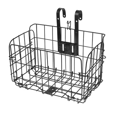 panier avant vélo pliable noir argent métallique structure treillis minimaliste fixé guidon fourche