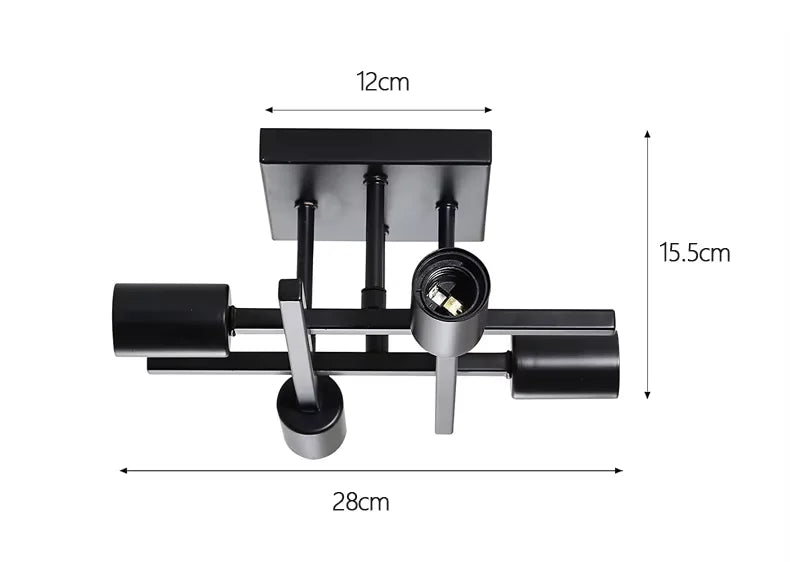 plafonnier moderne industriel noir doré ampoules filament structure géométrique fer murale e27