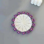 serviettes table crochet violet rose blanc fleurs relief coton polyester respectueux environnement artisanal main