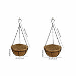 panier suspendu marron clair coquille noix coco cadre fer noir classique rustique crochets métalliques