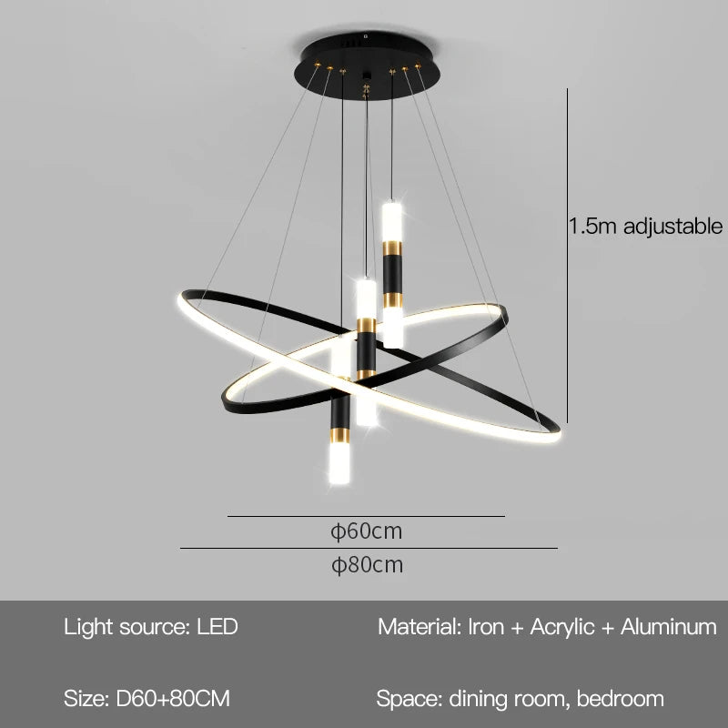 lampe suspendue moderne scandinave anneau métallique noir blanc doré salon chambre