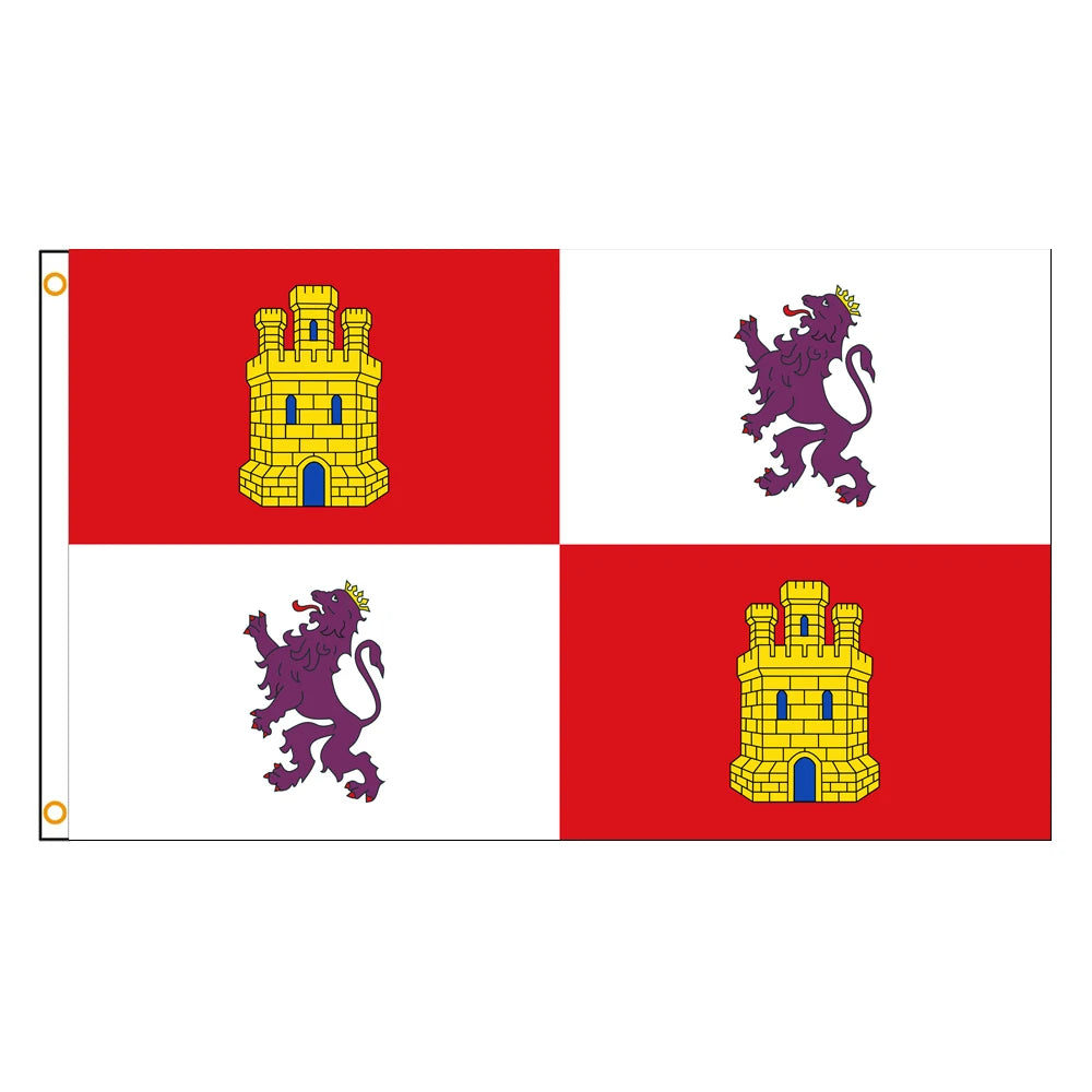 drapeau castille léon rouge blanc jaune violet armoiries lions tours super tex polyester opacité