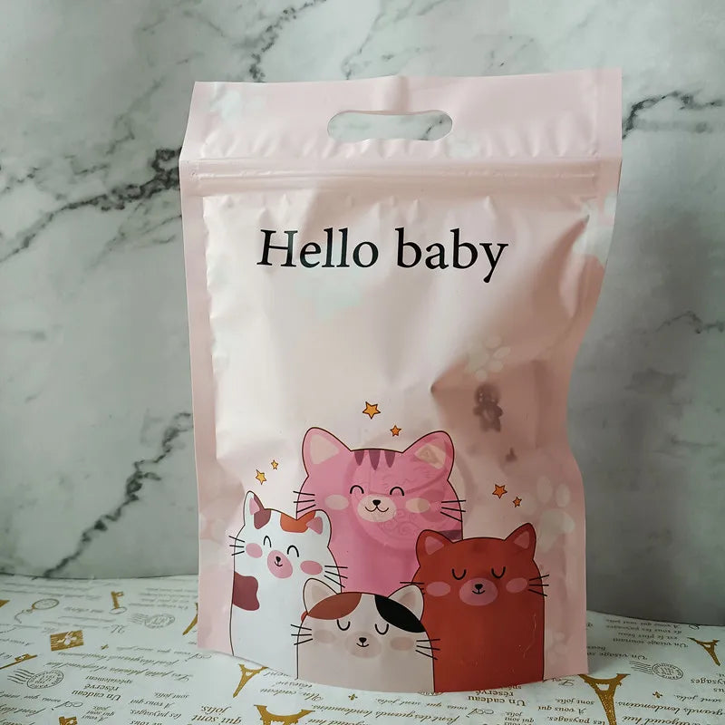 sac plastique chat licorne happy surprise baby nice day poignée détachable occasion anniversaire mariage