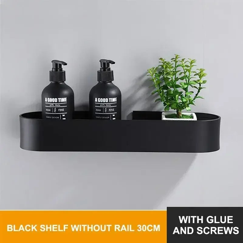 étagère murale noire adhésive moderne produits toilette plantes artificielles serviettes 30 40 50 cm