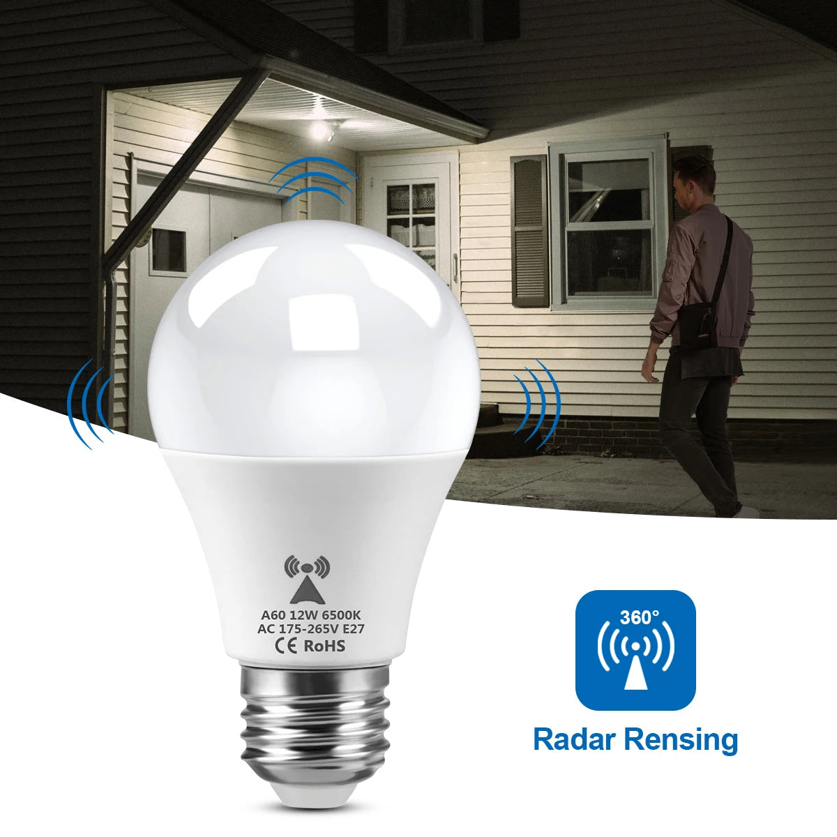 ampoule led blanc moderne e27 induction mouvement radar détecteur lumière sécurité urgence 11w 220v