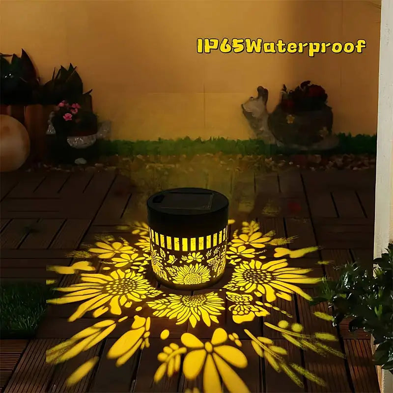 lampe solaire murale motif floral moderne panneau solaire bouton tactile étanche ip65 noir jaune