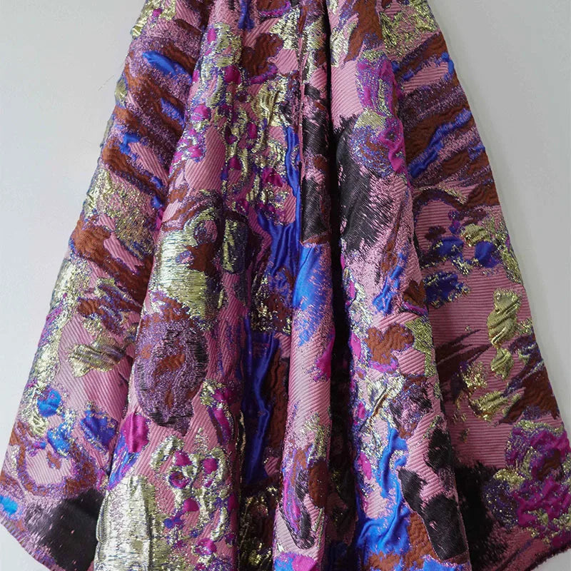 tissu polyester jacquard abstrait rose bleu marron or semi transparent bohème chic couture décoration