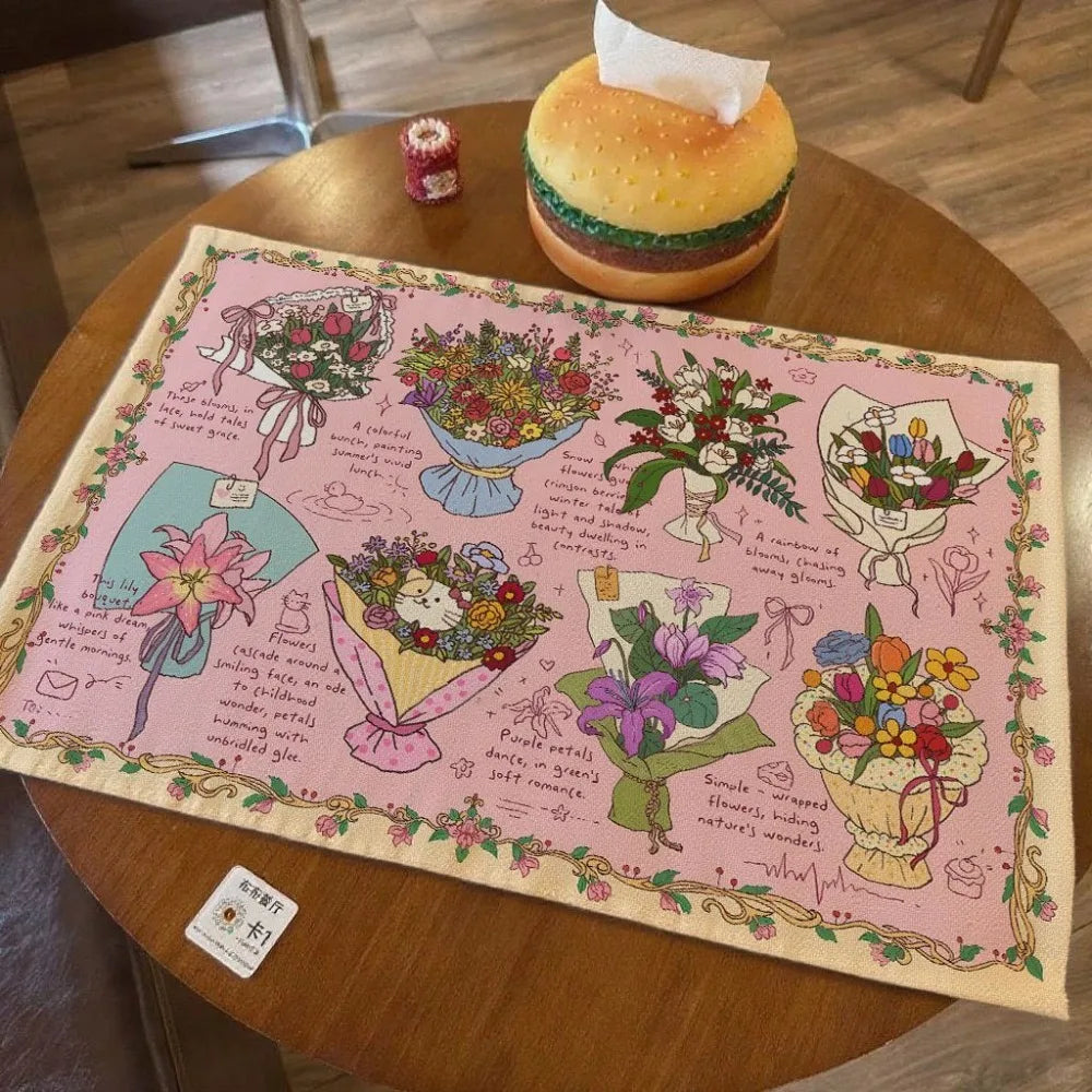 nappes décoratives kawaii fleurs gâteaux multicolores table fêtes extérieur