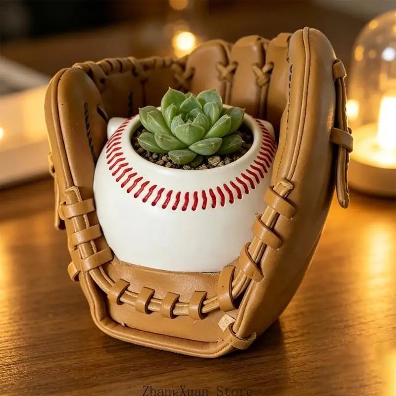 pot forme gant baseball marron clair rétro décoratif intérieur fleur artificielle