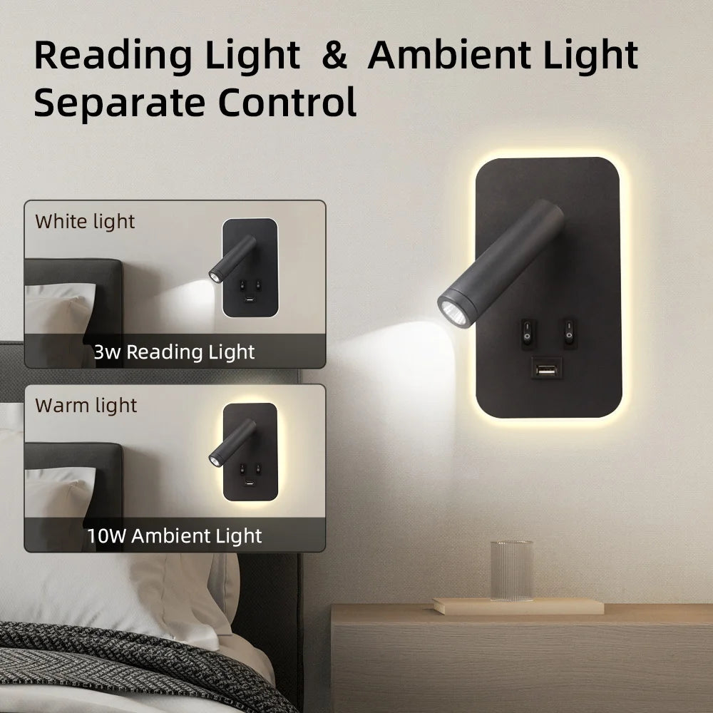 lampe murale moderne noire prise usb double interrupteur chambre étudeentrée
