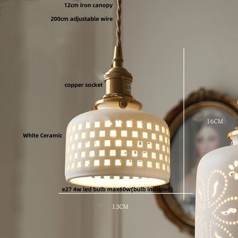 lampe suspendue led blanc doré noyer perforations vintage rustique ampoule e27