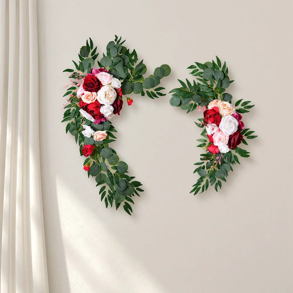 décoration florale artificielle rouge rose eucalyptus intérieur romantique champêtre fixations