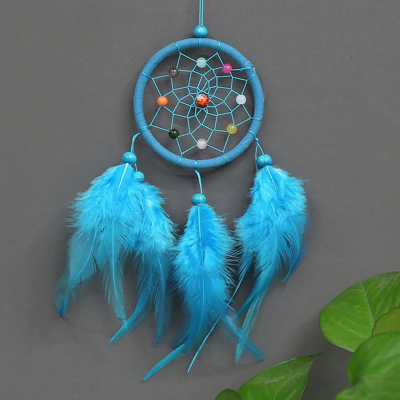 décoration murale attrape rêves noir plumes filigrane pierre semi précieuse boho ethnique chambre coucher