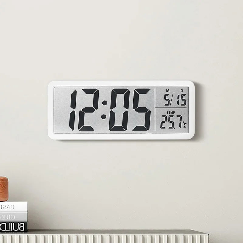 horloge murale digitale affichage température date moderne minimaliste salon