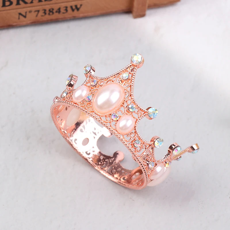 couronne fête or rose blanche strass élégante princière anniversaire décoration gâteau transparente festive métal