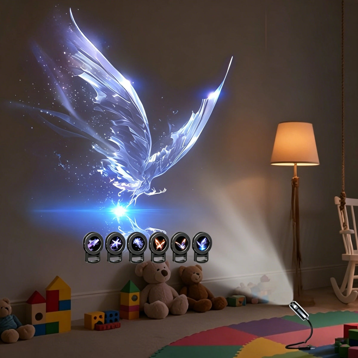 projecteur led motifs animaux baleine papillon chambre enfants deco moderne bleu violet doré
