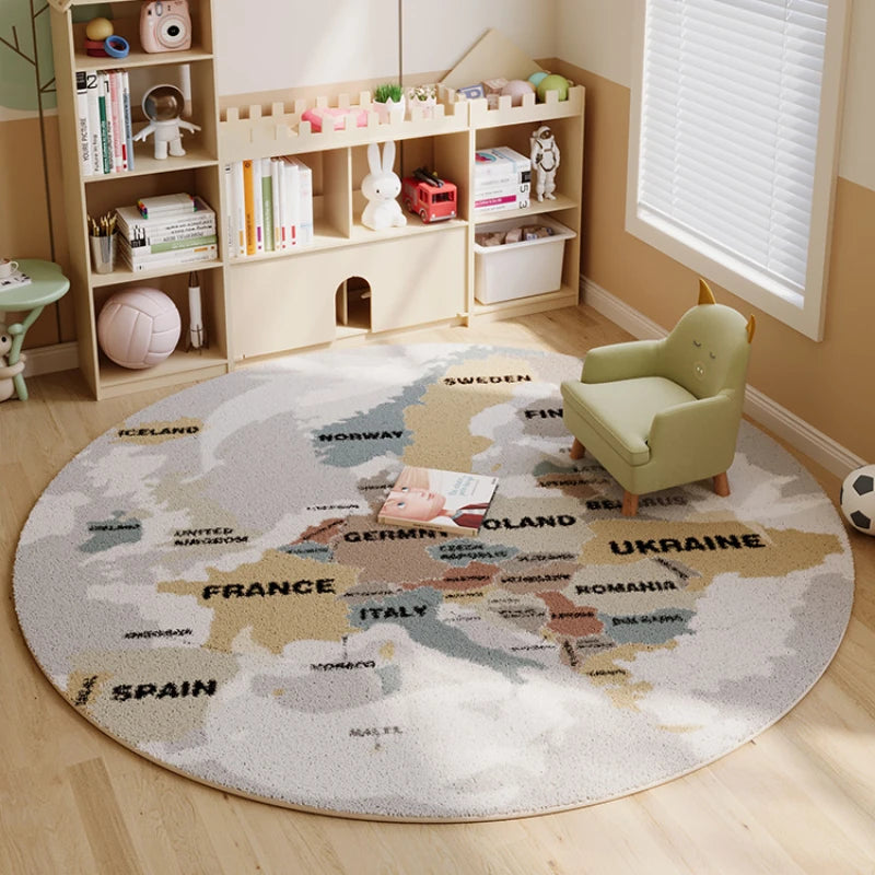 tapis rond polyester dessin animé cirque chevaux système solaire moderne enfant couleur beige rouge