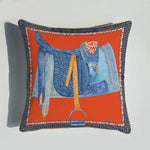 coussin decoratif velours orange motif cheval moderne bord doré 45x45cm sofa decoration
