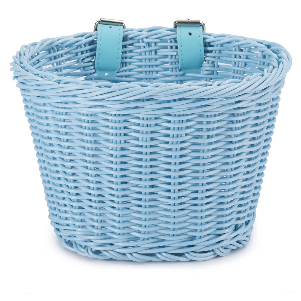 panier vélo tissé osier bleu clair classique ceintures cuir enfants accessoire vélo