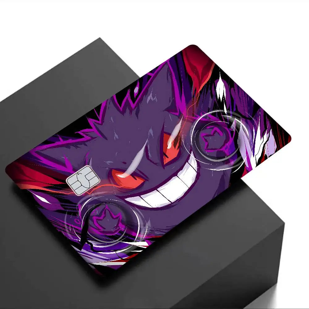 autocollants carte crédit dessin animé gengars monstres noirs violets yeux rouges nuages lunes motifs