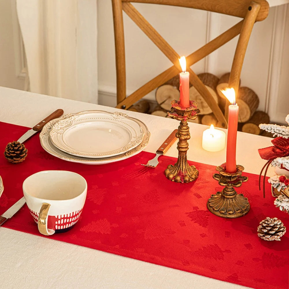 chinois table noël rouge vert brodé arbre maison fêtes classique polyester