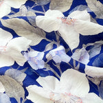 tissu brocart bleu blanc gris imprimé floral fleurs feuilles bricolage maison biodegradable 150cm