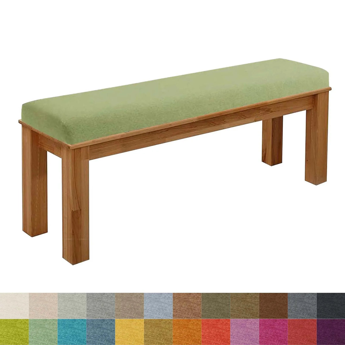 coussins personnalisables tissu coton lin simple vert banc bois naturel fixés