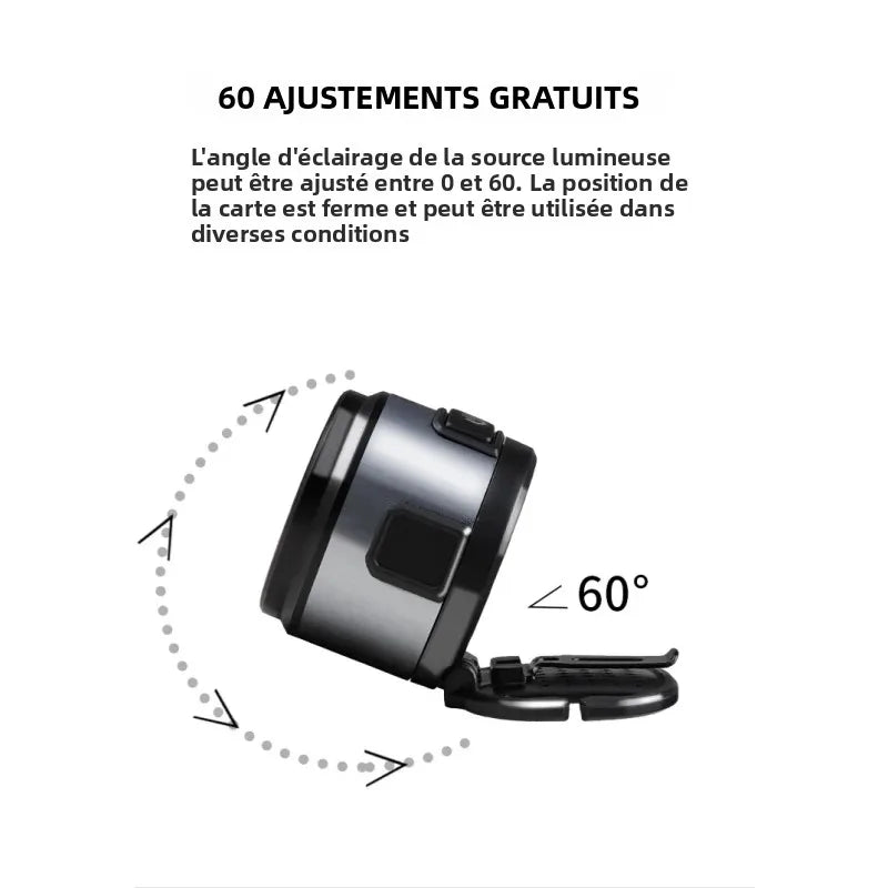 lampe torche rechargeable led gris moderne clip bandeau ajustable haute luminosité usb