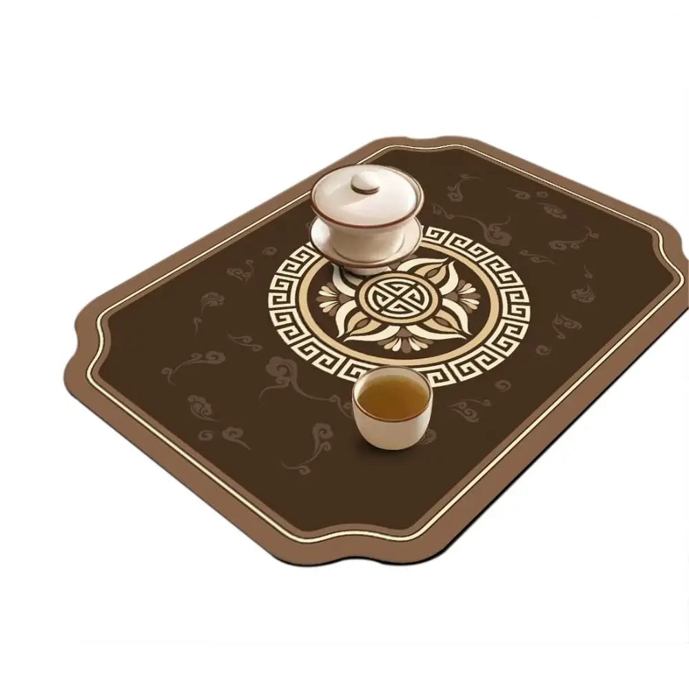 tapis table art traditionnel fleurs oiseaux bleu clair beige brun