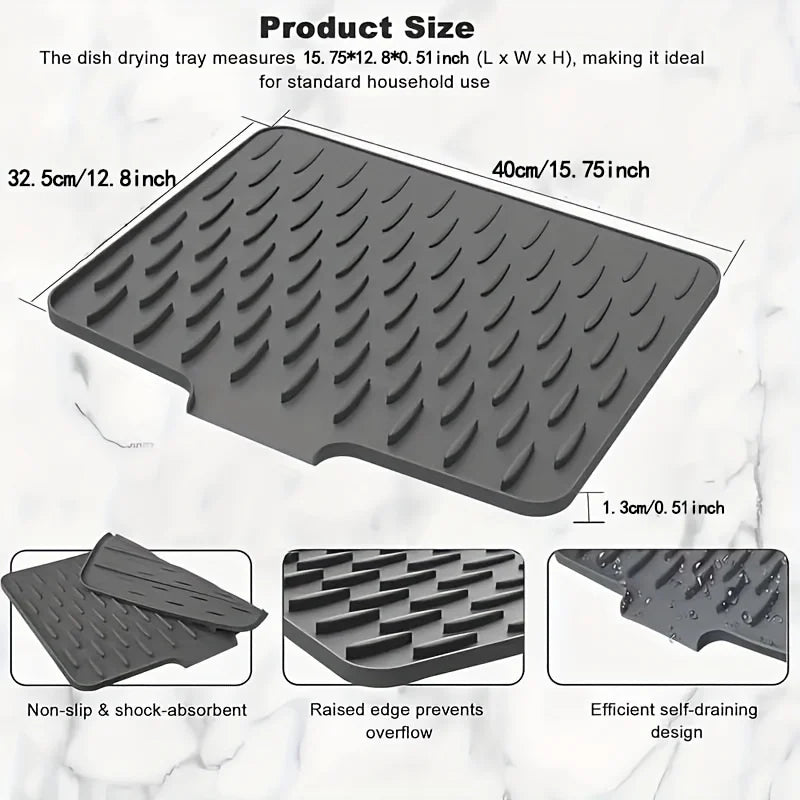 tapis drainage vaisselle silicone gris moderne rayures diagonales respectueux environnement 40x32.5cm