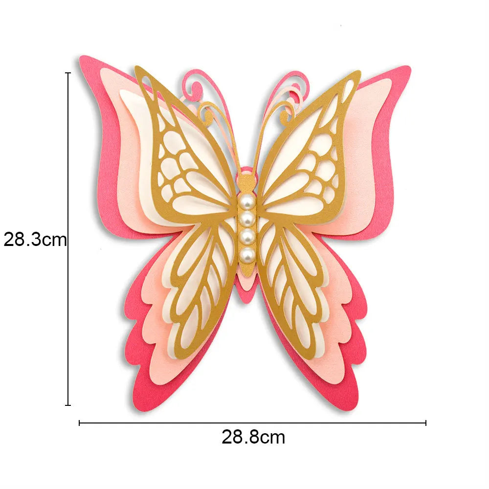 autocollant mur papillon 3d relief artisanal rose blanc doré maison festival mariage